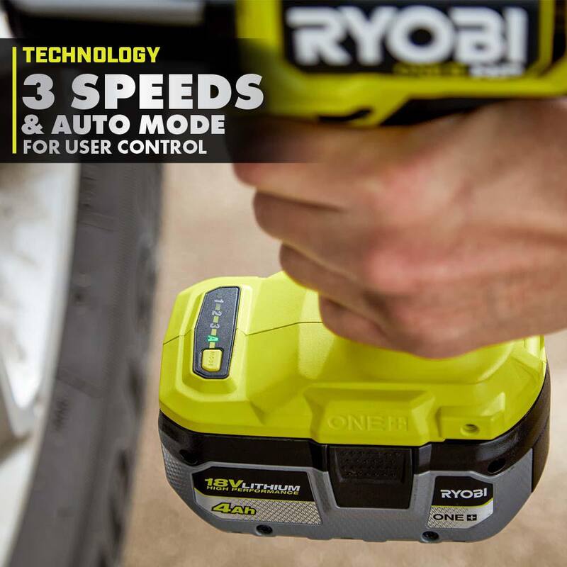 RYOBI ONE+ HP 18V Llave de impacto inalámbrica sin escobillas de 4 modos y 1/2 pulgada de alto torque con batería de alto rendimiento de 4.0 Ah de litio ion - PBLIW01B-PBP004