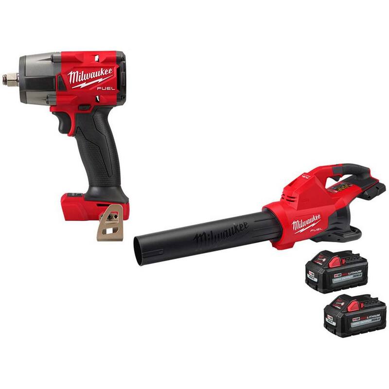 Milwaukee M18 FUEL Gen-2 Llave de Impacto Inalámbrica de Medio Torque de 1/2 pulg. de Iones de Litio de 18V sin Escobillas con Soplador FUEL y (2) Baterías de 6.0Ah - 2962-20-2824-20-48-11-1862