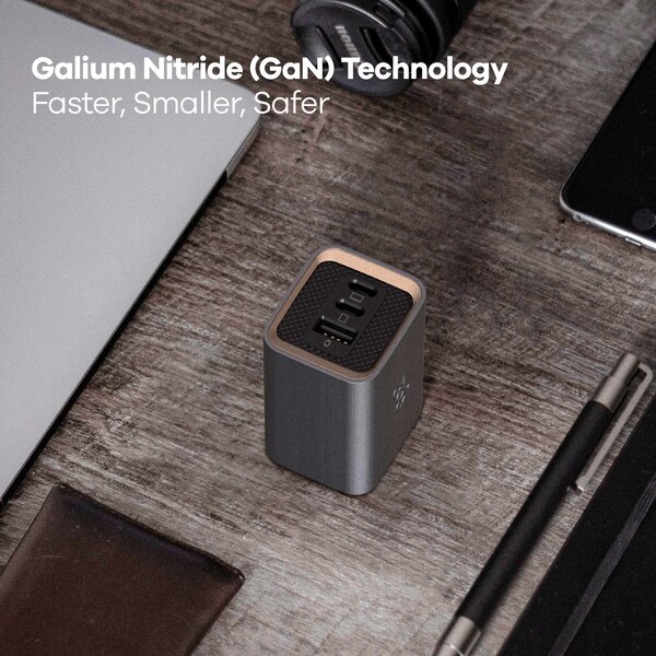 360 Electrical Profile 100W GaN Wall Charger, 2 USB-C ports and 1 USB-A port, Grey - 3E0796-GRY8NA