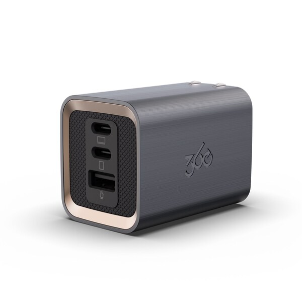 360 Electrical Profile 100W GaN Wall Charger, 2 USB-C ports and 1 USB-A port, Grey - 3E0796-GRY8NA