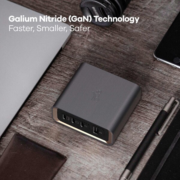 360 Electrical Profile 160W GaN Wall Charger, 3 USB-C ports and 1 USB-A port, Grey - 3E0797-GRY8NA