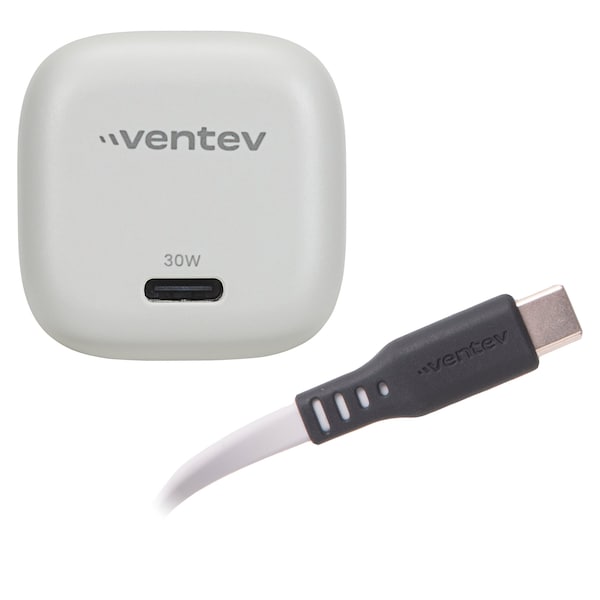 Ventev 30w Ultrafast Usb C Universal Gan Mini Wall Charger And Usb C To Usb C Cable, Gray - WC30-CCBX-87438