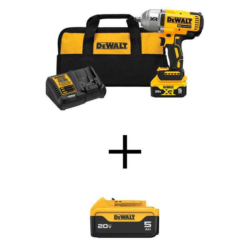 KIT RACHETEADOR DE IMPACTO INALÁMBRICO DE ION DE LITIO DE 20V MAX DEWALT 1/2 pulgada con Batería de Iones de Litio Premium de 20V MAX 5.0Ah - DCF900P1WDCB205
