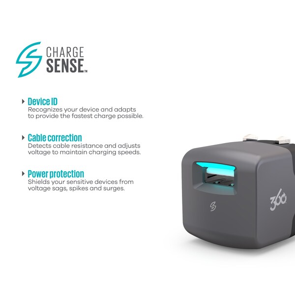 360 Electrical Vivid 1.0 Wall Charger w/ 1.0A 1-Port USB Grey - 360538-5CA8ES