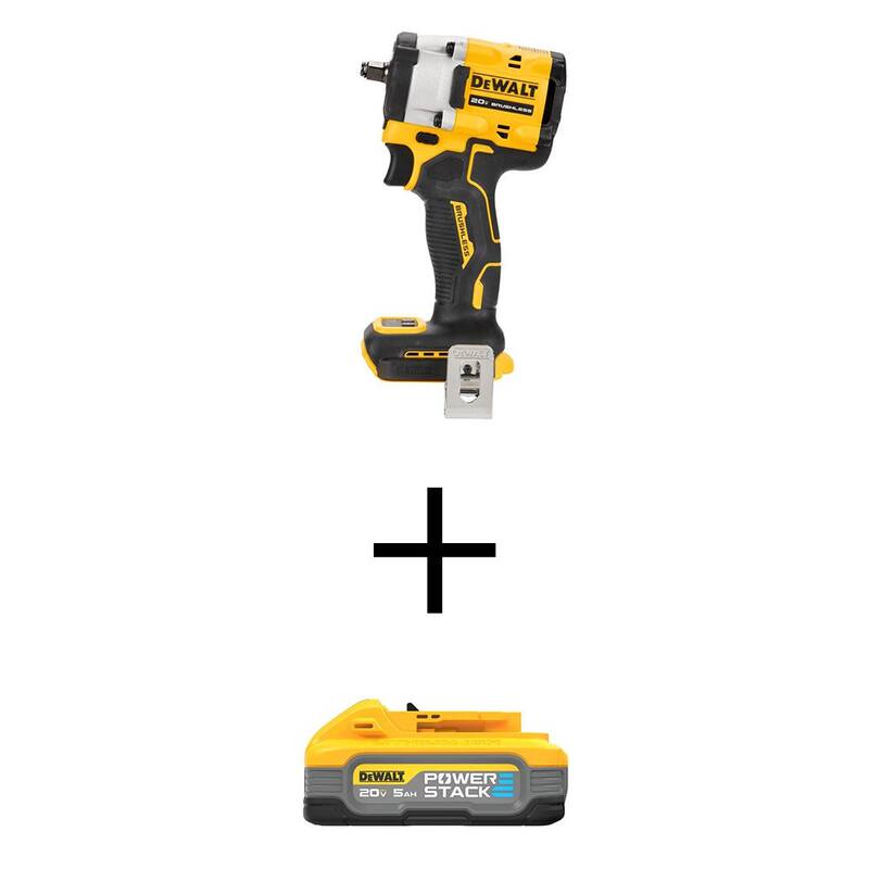 Llave de Impacto Inalámbrica DEWALT ATOMIC 20V MAX de iones de litio sin escobillas de 3/8 pulgadas con velocidad variable y PACK de batería POWERSTACK 20V 5Ah - DCF923BWDCBP520