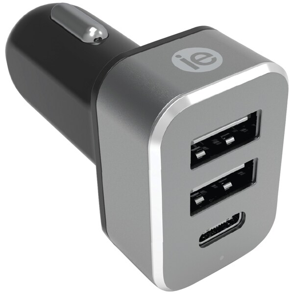 Iessentials Fast Charge 4.1A Car Charger with 2 USB-A and 1 USB-C Ports - IEN-PC42A1C-BK
