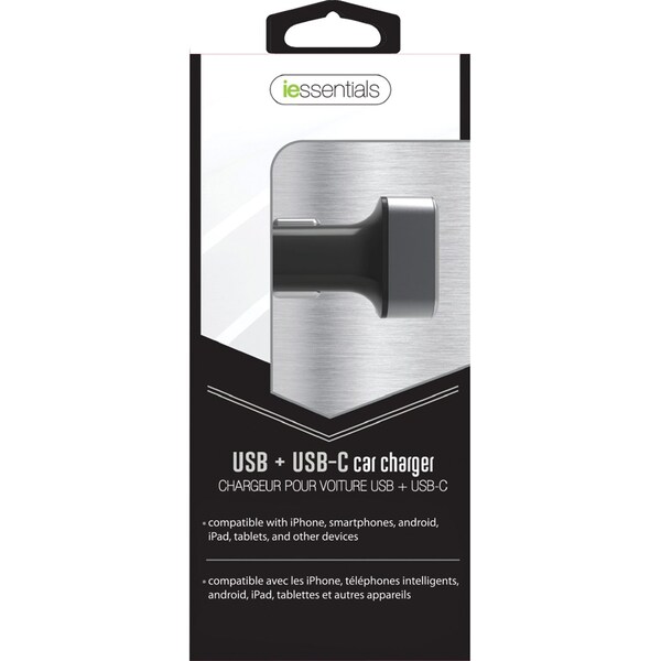 Iessentials Fast Charge 4.1A Car Charger with 2 USB-A and 1 USB-C Ports - IEN-PC42A1C-BK