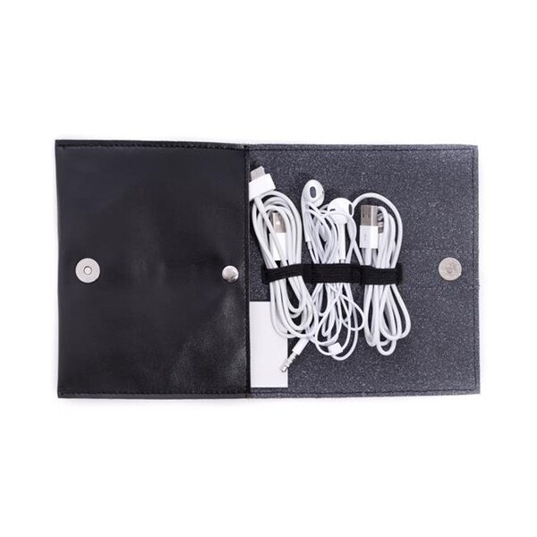 Bey Berk International Bey-Berk International BB699B Black Leatherette Travel Charger Case & Accessories Pouch - BB699B