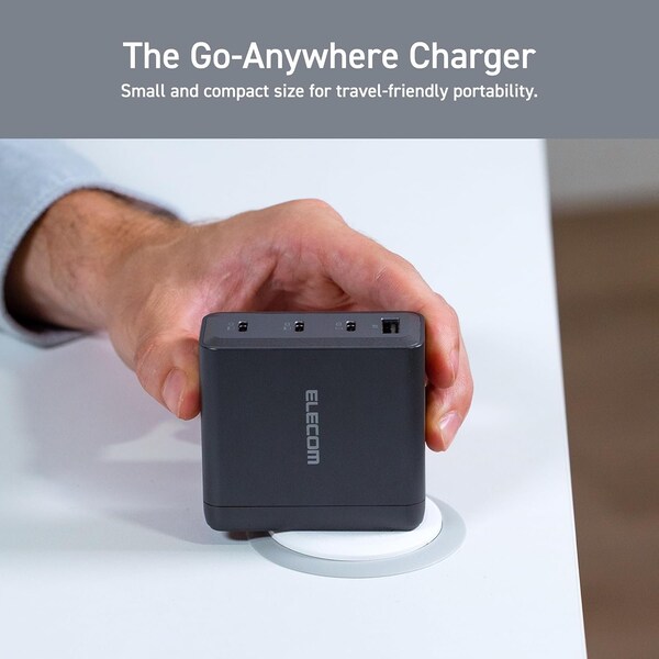 Elecom 150W Smart PD-PPS USB Charger, GaN II Fast Charging, Thermal Protection, TypeC x 3, Type A x 1 - EC-AC67150BK