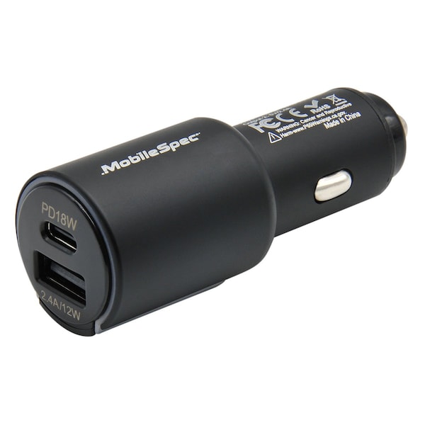 Mobilespec Dual Charger USB-C/18W / 2.4A/12W, 12V/D - MB01402