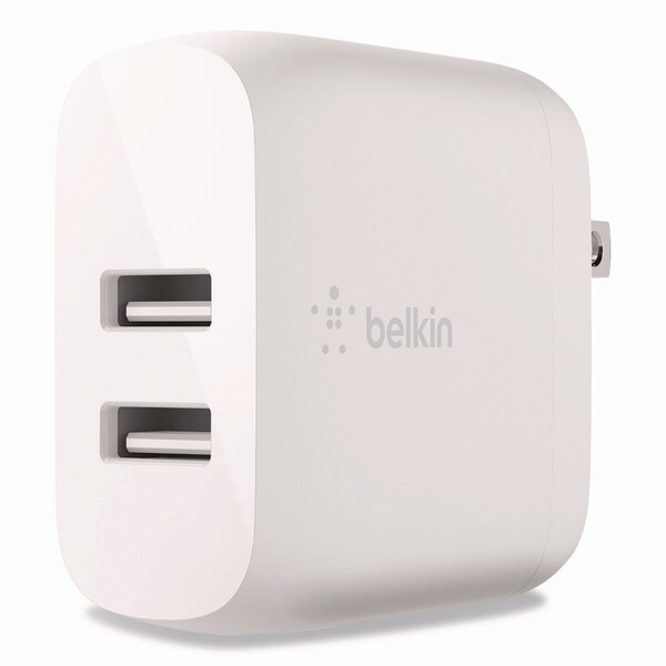 Belkin BOOST CHARGE Dual USB-A Wall Charger + Lightning to USB-A Cable, White - WCD001DQ1MWH