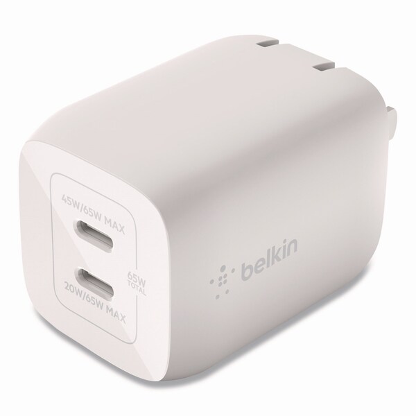 Belkin BOOST CHARGE Pro Dual USB-C GaN Wall Charger with PPS, White - WCH013DQWH