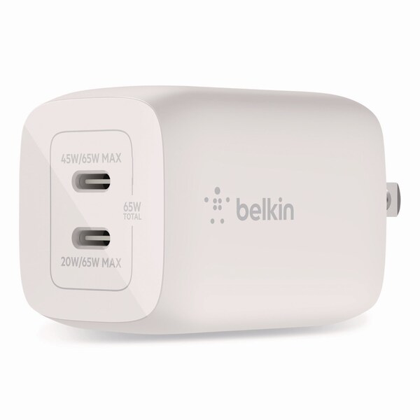 Belkin BOOST CHARGE Pro Dual USB-C GaN Wall Charger with PPS, White - WCH013DQWH