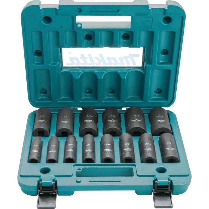 Llave de impacto inalámbrica sin escobillas Makita 18V LXT de 1/2 pulg. con yunque de retención, solo herramienta con juego de vasos de impacto de 1/2 pulg. - XWT18Z-A-96372