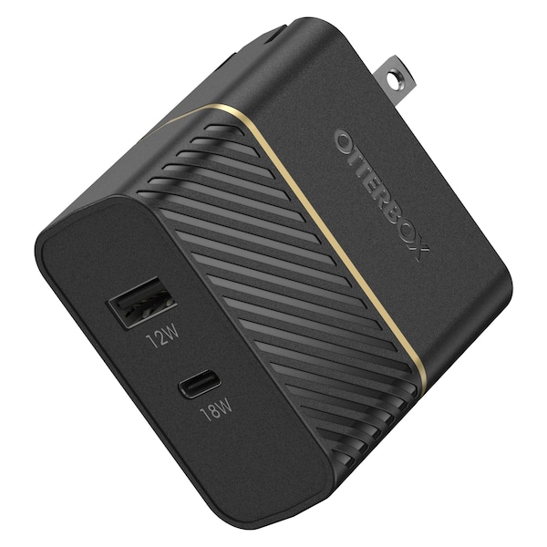 Otterbox Fast Charge Pd Usb C And Usb A Dual Port Wall Charger 30w, Black Shimmer - 78-81020