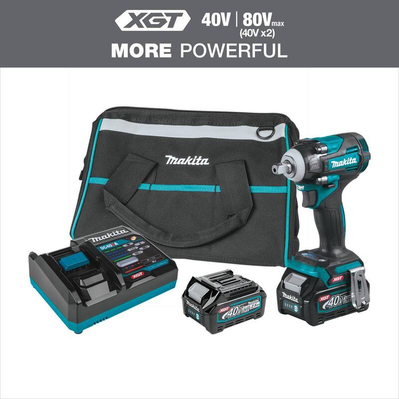 Kit de llave de impacto inalámbrica sin escobillas Makita 40V Max XGT de 4 velocidades y 1/2 pulg. con yunque de retención, 2.5Ah - GWT05D