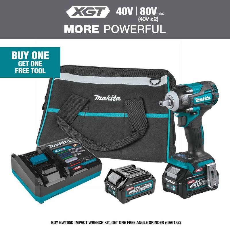 Kit de llave de impacto inalámbrica sin escobillas Makita 40V Max XGT de 4 velocidades y 1/2 pulg. con yunque de retención, 2.5Ah - GWT05D