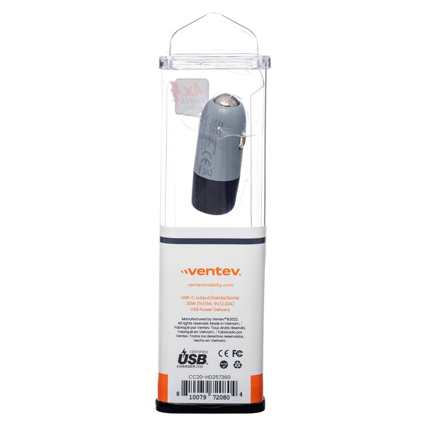 Ventev 20W USB C PD Car Charger, Dark Gray - CC20-HD257360