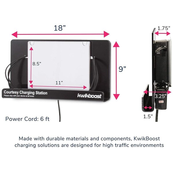 Luxor KwikBoost Basic Courtesy Charging Station, Wall Mounted with Acrylic Sign Holder - KB99034