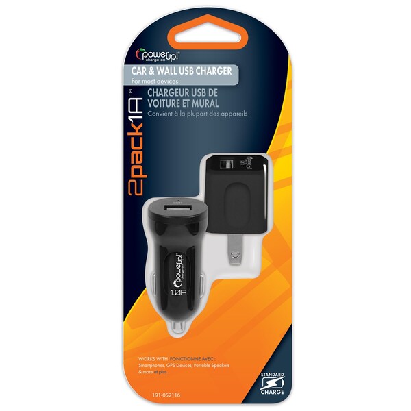 Power Up! USB Charger AC-DC 2 pc Black - 191-052116