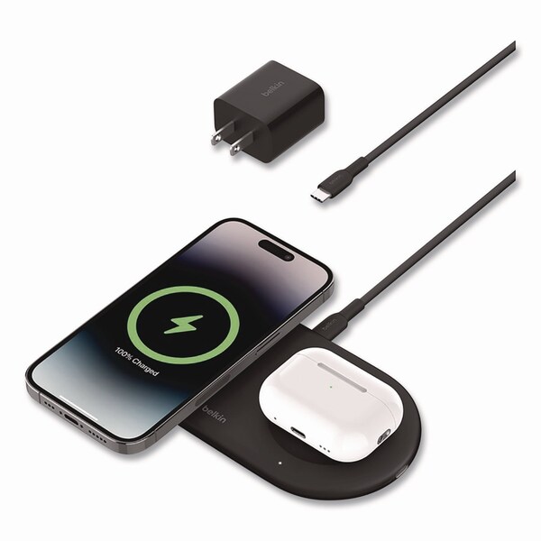 Belkin BOOST CHARGE Pro 2-in-1 Magnetic Wireless Charging Pad with Qi2, USB-C, 15 W, Black - WIZ021TTBK