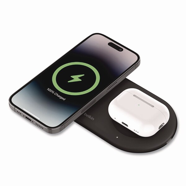 Belkin BOOST CHARGE Pro 2-in-1 Magnetic Wireless Charging Pad with Qi2, USB-C, 15 W, Black - WIZ021TTBK