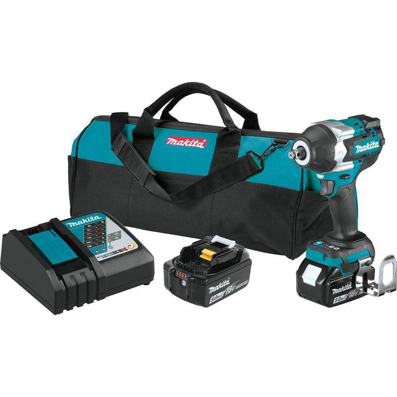 Juego de llave de impacto sin escobillas inalámbrica Makita 18V LXT de 1/2 pulg. con anillo de fricción y yunque de 5.0Ah con juego de dados de impacto de 1/2 pulg. - XWT17T-A-96372