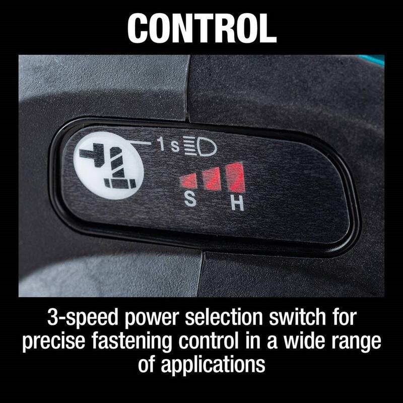 Llave de impacto inalámbrica Makita de 18 voltios con motor sin escobillas de iones de litio LXT de 3 velocidades y 1/2 pulgadas con yunque de detención (solo herramienta) - XWT19Z