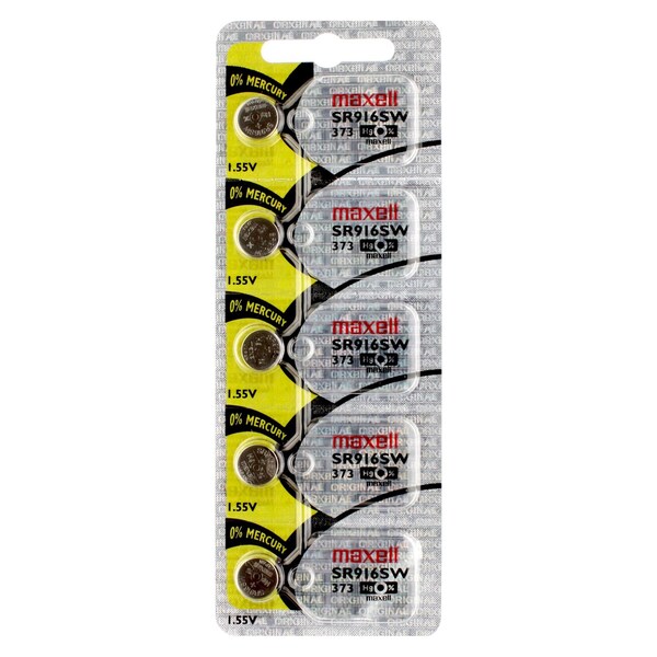 Maxell Silver Oxide Watch Battery SR916SW Low Drain Replaces 373, PK 5 - SR916SW