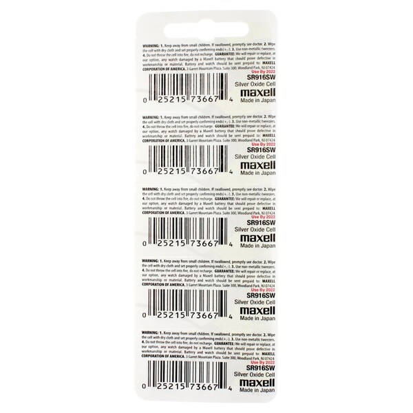 Maxell Silver Oxide Watch Battery SR916SW Low Drain Replaces 373, PK 5 - SR916SW