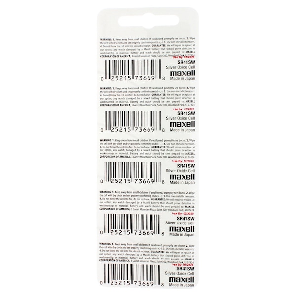 Maxell Silver Oxide SR41SW High Drain Watch Battery Replaces 384, 392, MD384, PK 5 - SR41SW
