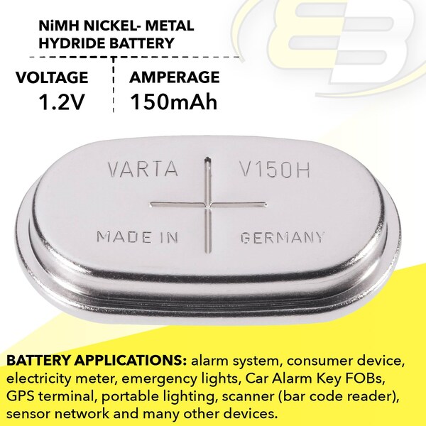 Varta V150H 1.2V 150mAh NiMH Rechargeable Button Cell Battery 55615101501 - V150H