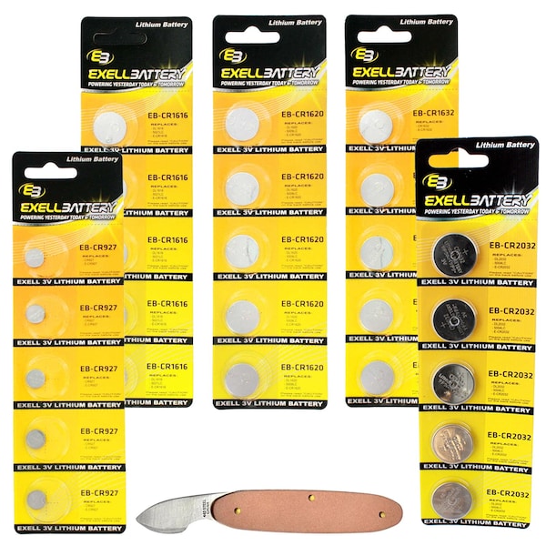 Exell Battery 26pc Essential Batteries Kit CR1616 CR1620 CR1632 CR2032 CR927 & Watch Opener - EB-KIT-119