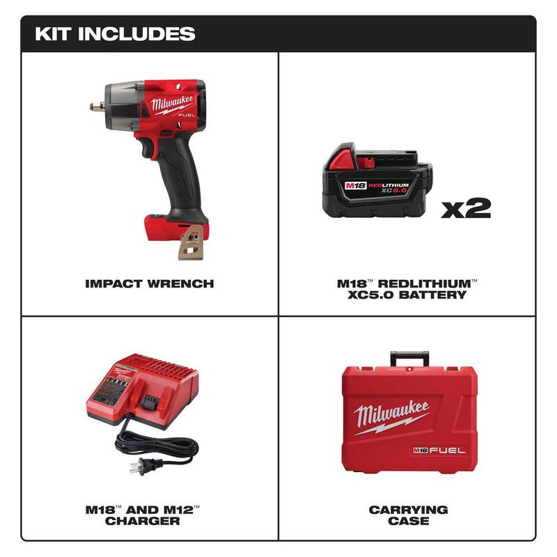 Llave de Impacto Inalámbrica Brushless Milwaukee M18 FUEL GEN-2 de Torque Medio de 18V con Batería de Iones de Litio, junto con un Kit de Driver de Impacto de 1/4 de Pulgada Hexagonal - 2960-22-2953-20