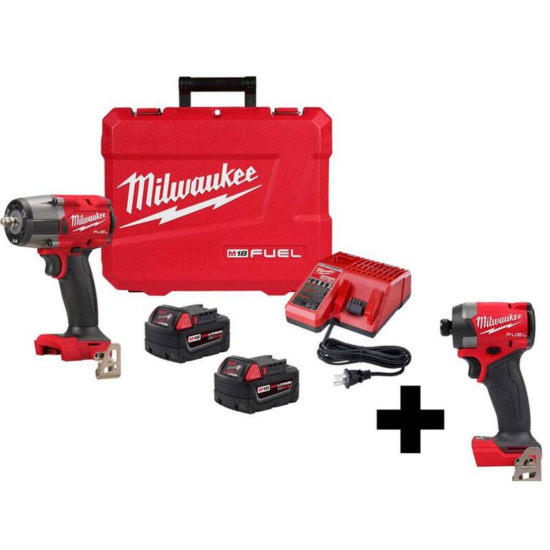 Llave de Impacto Inalámbrica Brushless Milwaukee M18 FUEL GEN-2 de Torque Medio de 18V con Batería de Iones de Litio, junto con un Kit de Driver de Impacto de 1/4 de Pulgada Hexagonal - 2960-22-2953-20