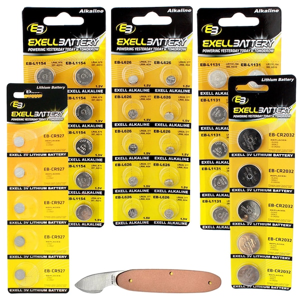 Exell Battery 41pc Essential Batteries Kit L1131 L1154 L626 CR2032 CR927 & Watch Opener - EB-KIT-115