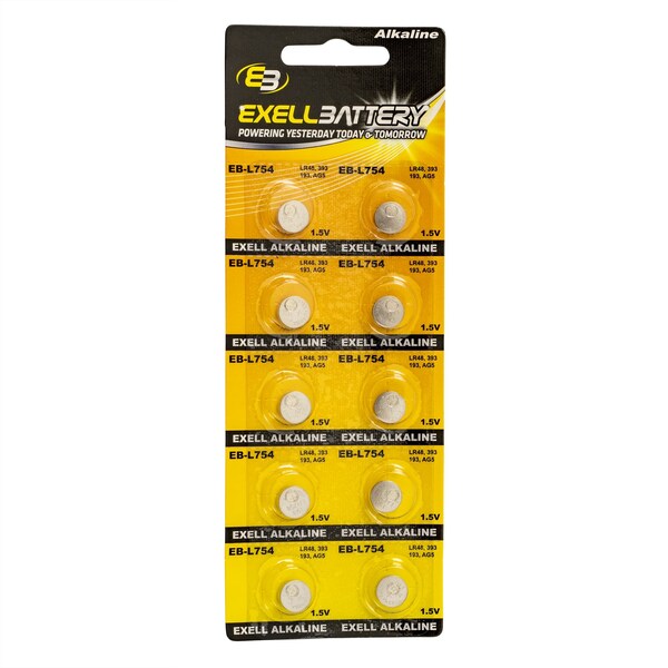 Exell Battery 10pk Exell Alkaline 1.5V Watch Battery Replaces AG5 393 LR48 - EB-L754