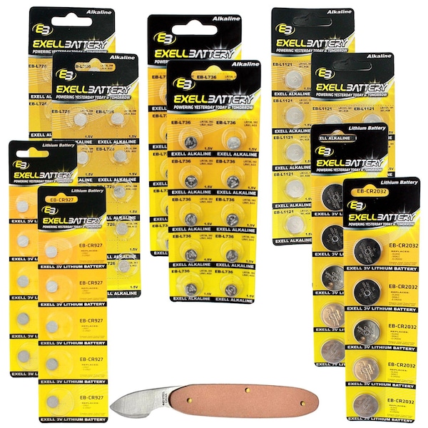 Exell Battery 81pc Essential Batteries Kit CR2032 CR927 L1121 L736 L726 & Watch Opener - EB-KIT-130