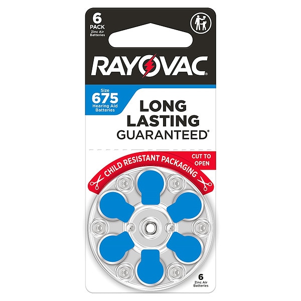 Rayovac Hearing Aid BATT, 1.4V DC, 625 mAh CAP, PK6 - 675CR-6ROVUS