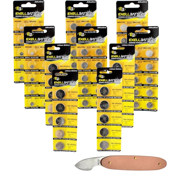 Exell Battery 81pc Essential Batteries Kit CR2032 CR2025 L626 LL1131 L1154 & Watch Opener - EB-KIT-106