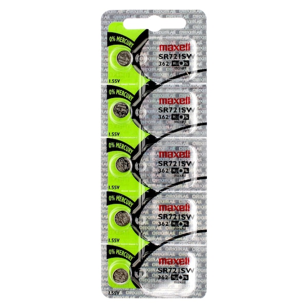 Maxell Silver Oxide Watch Battery SR721SW Low Drain Replaces 362, PK 5 - SR721SW