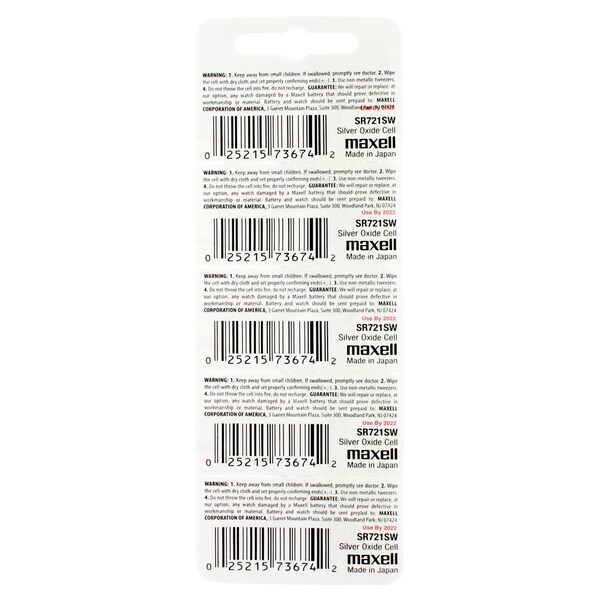 Maxell Silver Oxide Watch Battery SR721SW Low Drain Replaces 362, PK 5 - SR721SW