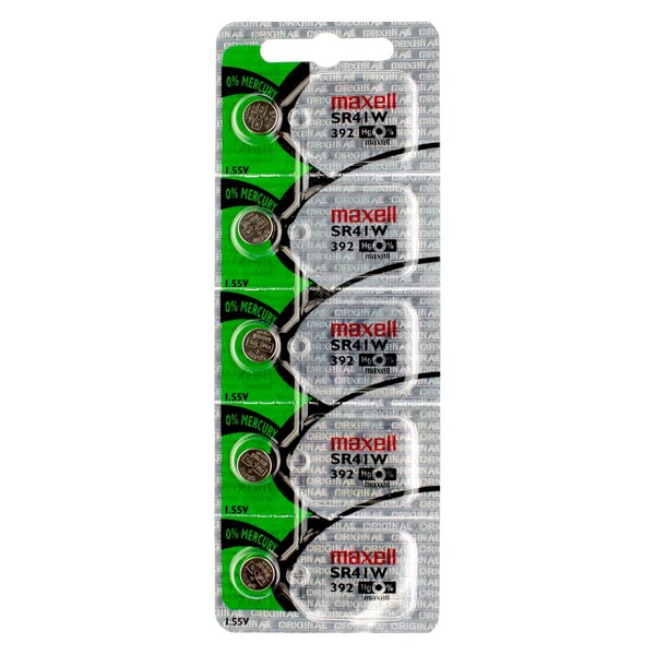 Maxell Silver Oxide Watch Battery SR41W High Drain Replaces 392, PK 5 - SR41W