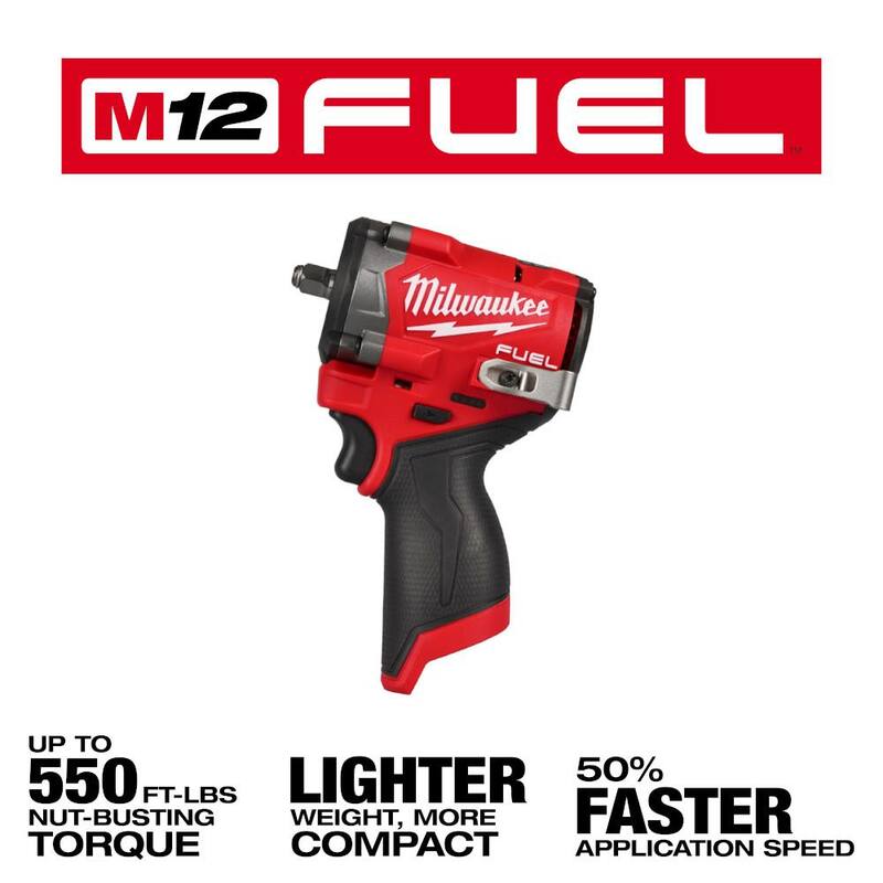 Llave de Impacto Inalámbrica sin Escobillas Milwaukee M12 FUEL de 12V con Cabezal Compacto de 3/8 pulg. con Set de Dados Métricos SHOCKWAVE de 3/8 pulg. (8 piezas) - 2562-20-49-66-7021
