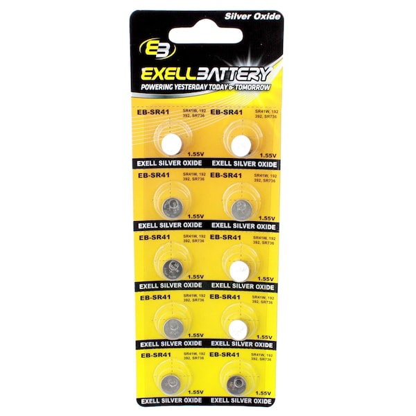 Exell Battery 10pk Exell Silver Oxide 1.55V Watch Battery Replaces SR736 392 - EB-SR41