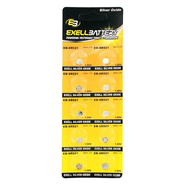 Exell Battery 10pk Exell Silver Oxide 1.5V Watch Battery for SR521SW 379 - EB-SR521