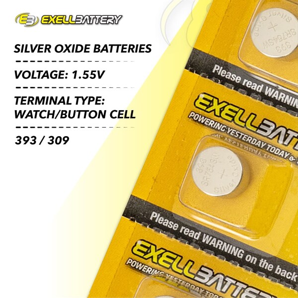 Exell Battery 10pk Exell Silver Oxide 1.55V Watch Battery Replaces SR48 393 - EB-SR754