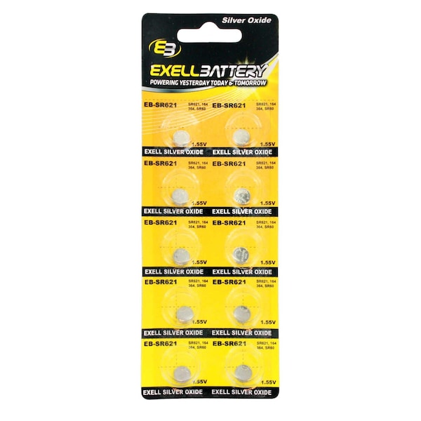 Exell Battery 10pk Exell Silver Oxide 1.5V Watch Battery for SR621SW, 364 - EB-SR621