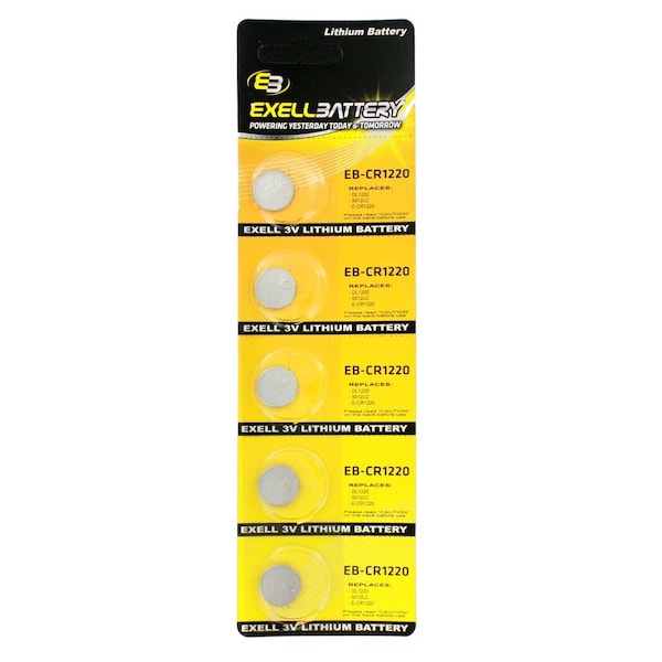 Exell Battery 5pack Exell 3V Lithium Coin Cell Battery Replaces DL1220 - EB-CR1220
