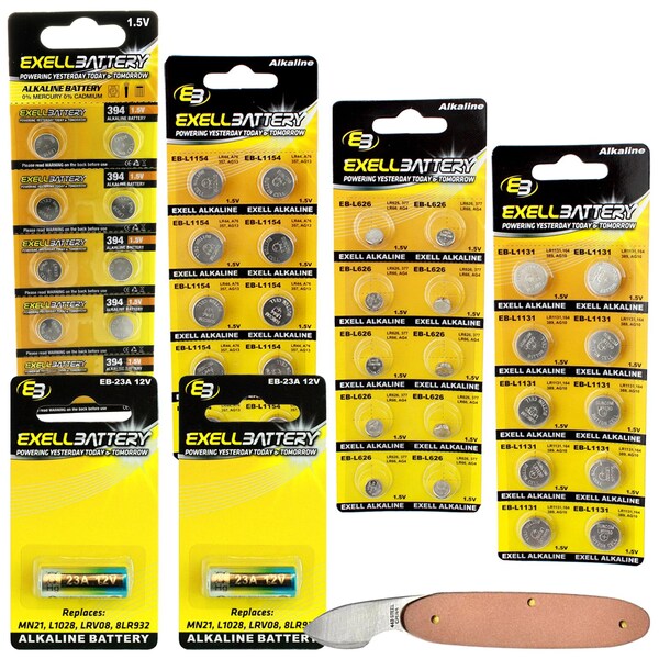 Exell Battery 43pc Essential Batteries Kit 23A L1154 L1131 L936 L626 & Watch Opener - EB-KIT-113
